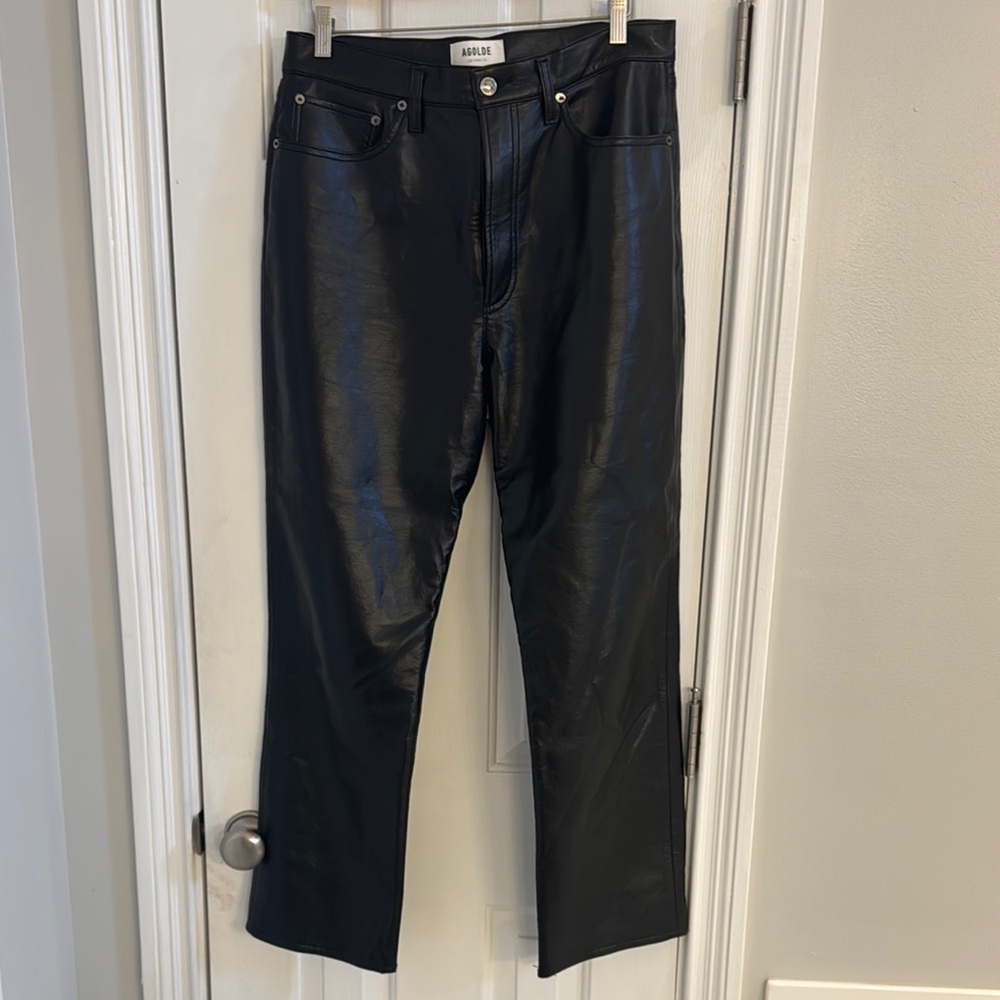 AGOLDE Black Recycled Leather 90's Pinched Waist Jeans
